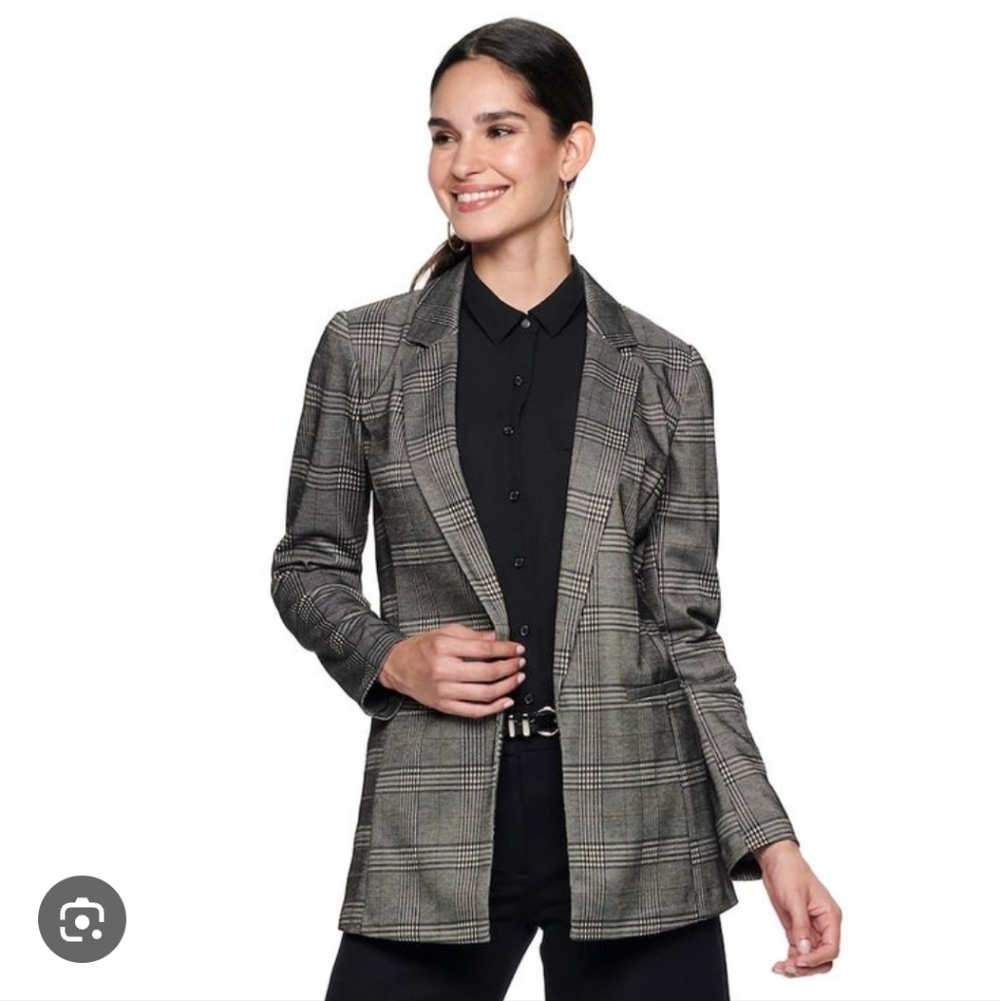 Calvin Klein Women's Checkered Blazer - Black and Gray